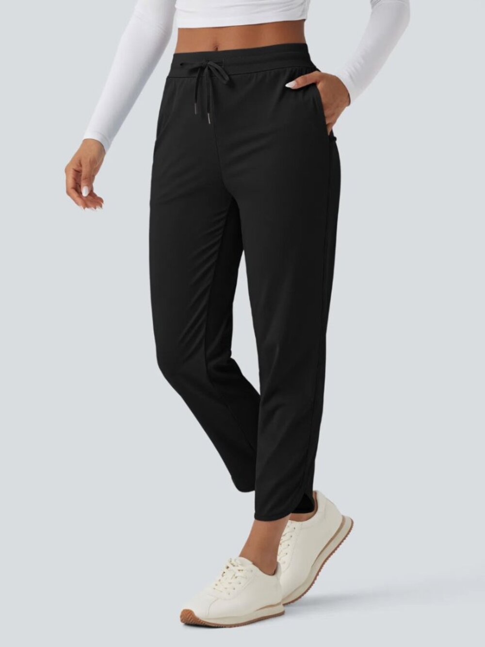 Halara Mid Rise Black Drawstring Jogger Golf Tapered Pants with Pockets M